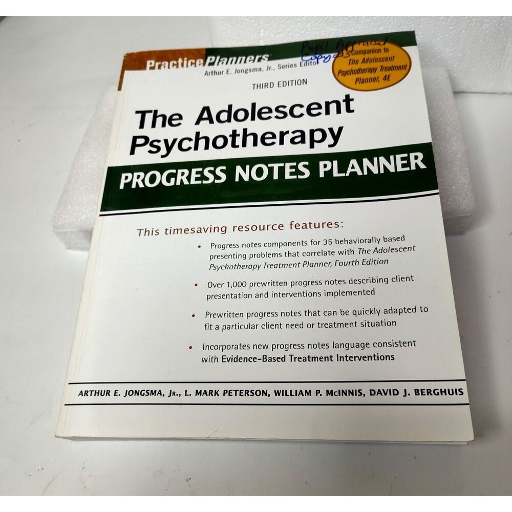 The Adolescent Psychotherapy Progress Notes Planner Arthur Jongsma, 3rd Edition